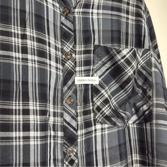 Terra & Sky Dark Gray Black White Oversized Button Down Shirt Size 28W NWT - Picture 8 of 11